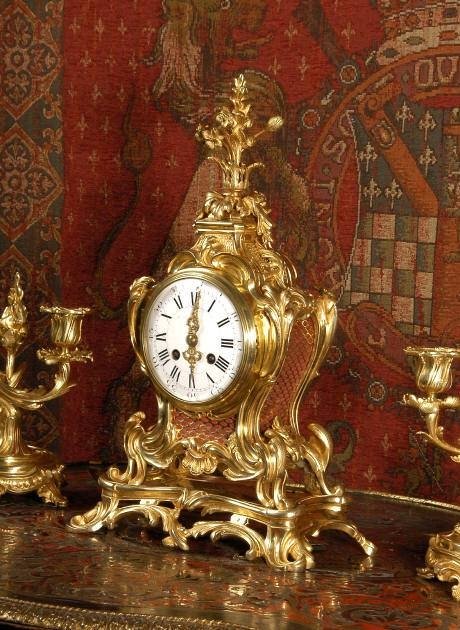 fig 3. Antique French Rococo Boudoir Table Clock Set ~ Japy Freres Circa 1880.